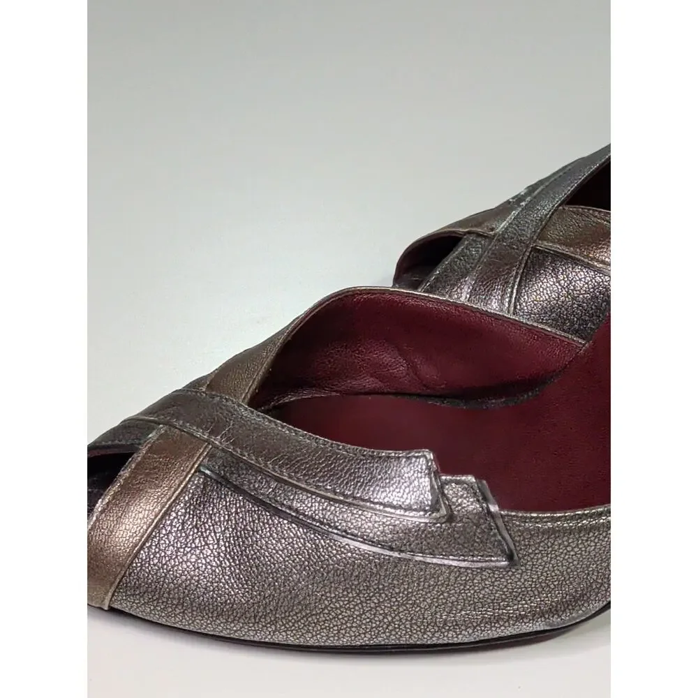 Vintage Y2K Prada Metallic D'Orsay Peep-Toe Pumps, late 1990s or early 2000s